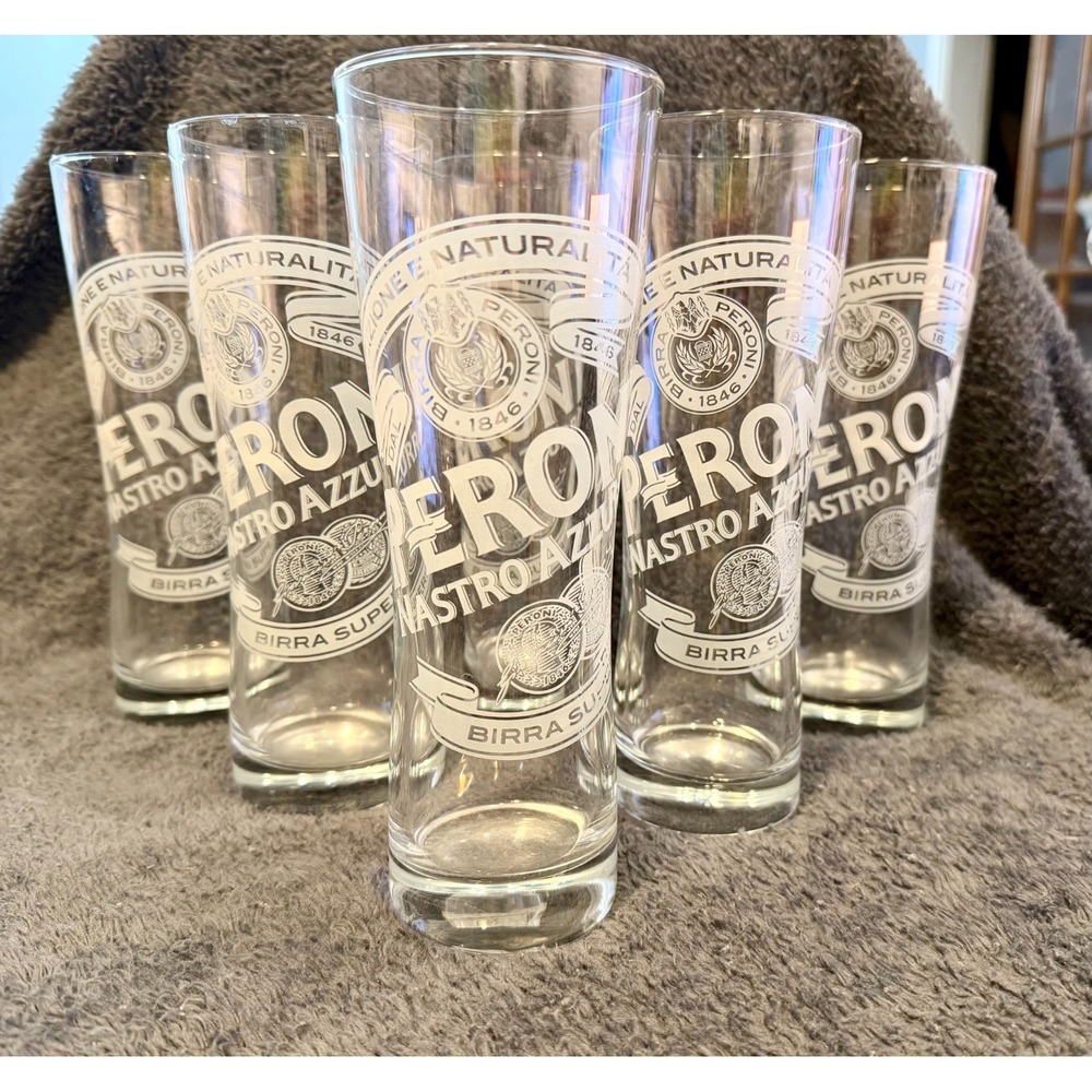 Peroni Nastro Azzurro Italian Beer 0,3l Sahm Etched Pilsner Glasses,‎ Lot of 6